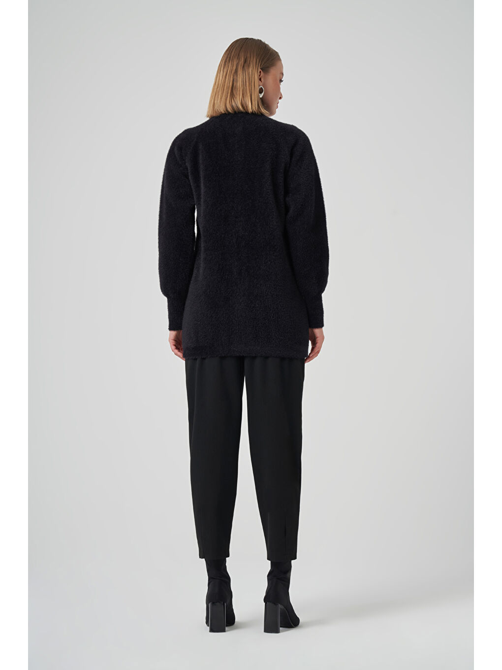 Cep Detay Angora Hırka 7008 Siyah-2