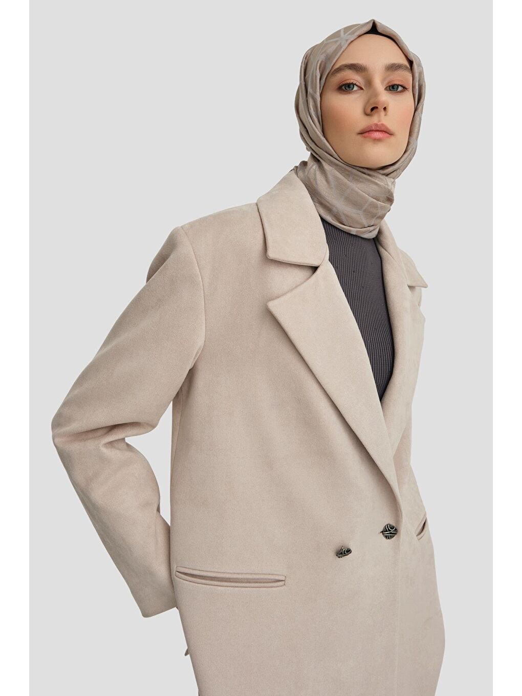 Süet Blazer Ceket 24K5710 Bej-1