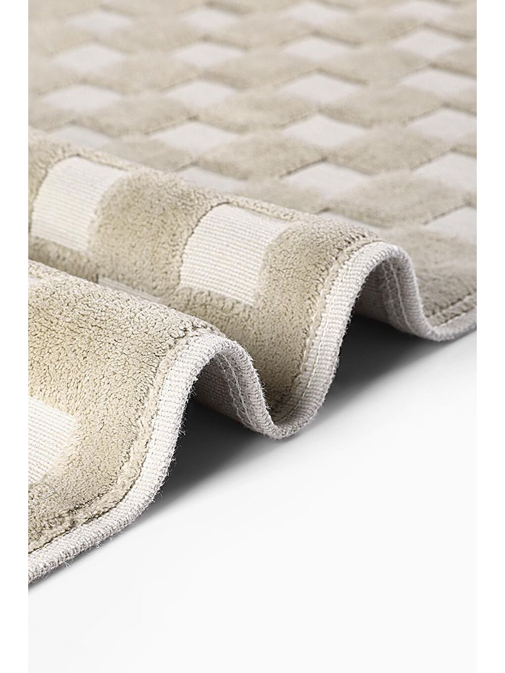 Puantiye Doğal Pamuklu 2'li Banyo Paspas Seti 60x100+50x60 Cm - Bej-3