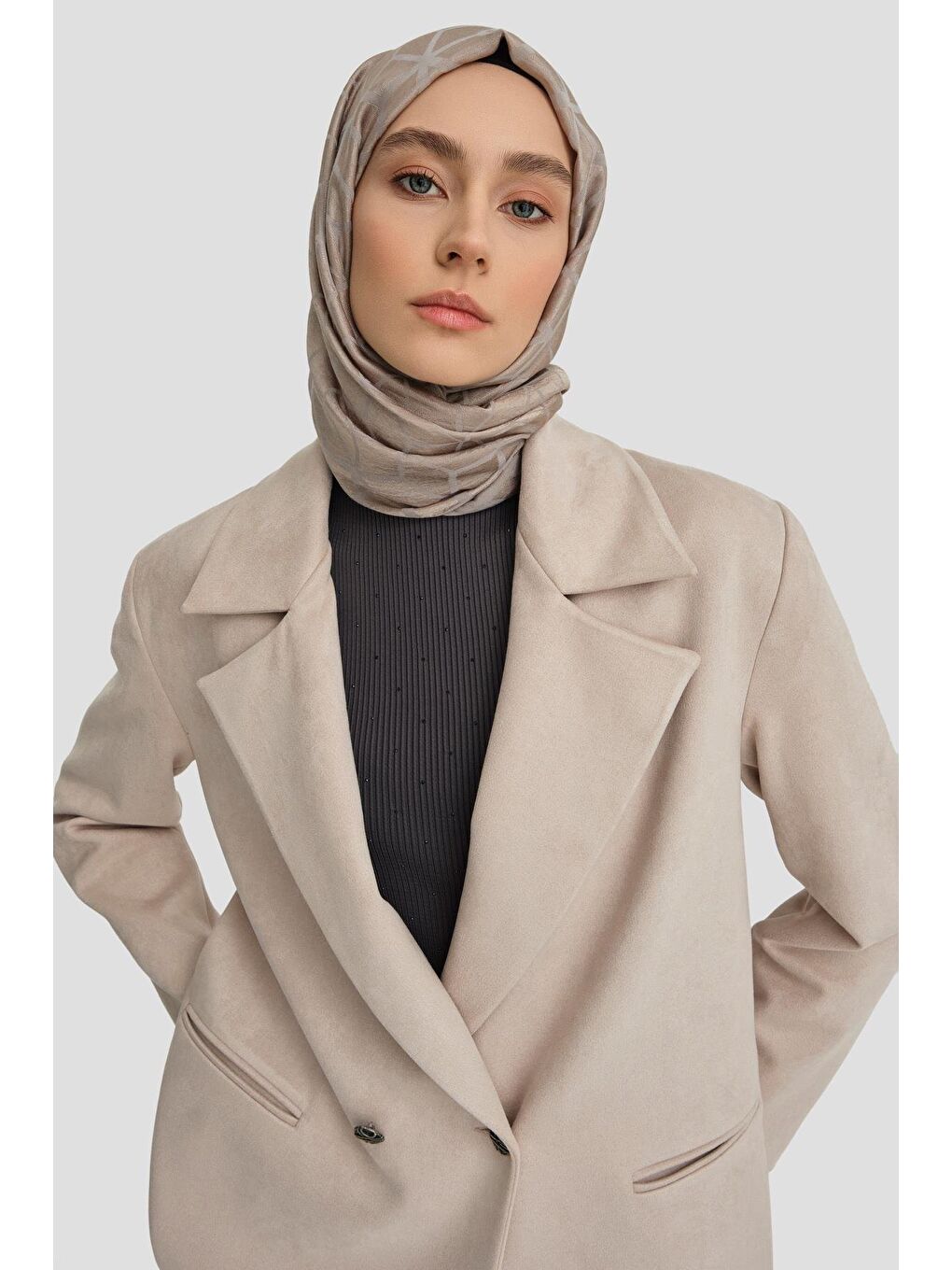 Süet Blazer Ceket 24K5710 Bej-2