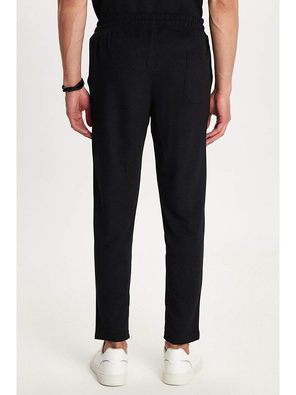 Erkek Standart Fit Pamuklu Fermuarlı Polo Yaka Beli Bağcıklı Siyah Eşofman Takımı-5