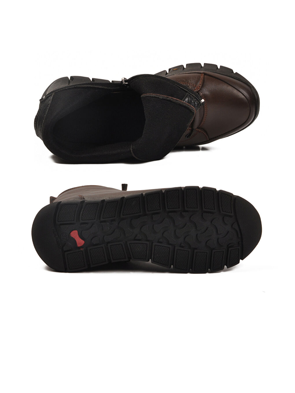 Kahverengi Kahve Hakiki Deri İçi Polarlı Kaymaz Fermuarlı Kadın Bot 3910 Z-4