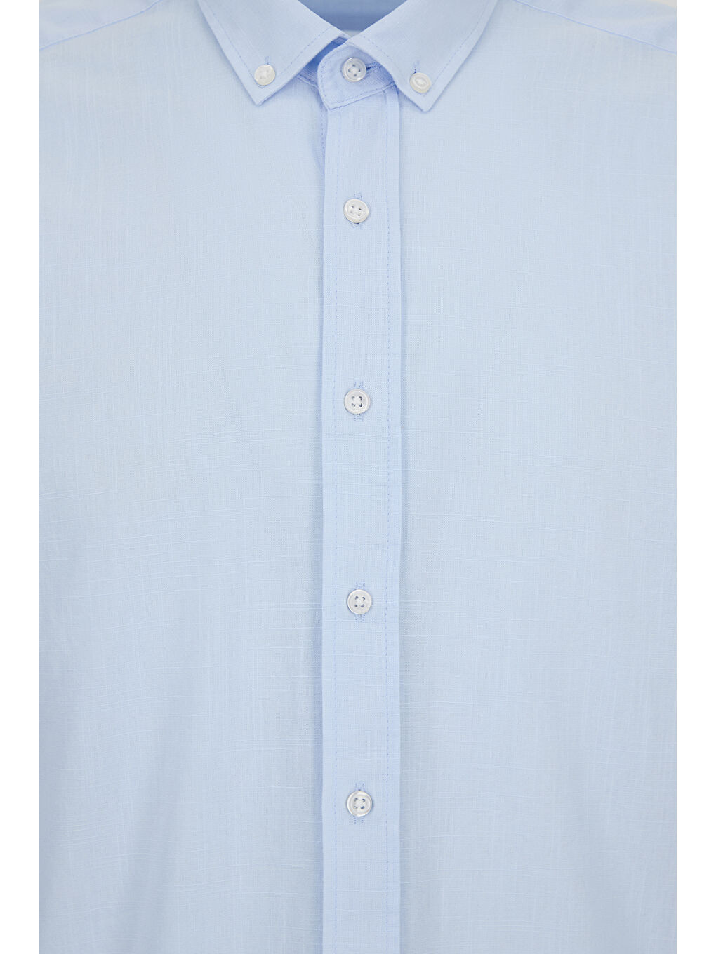 Mavi Uzun Kol Regular Fit Düğmeli Yaka Spor Pamuk Nefes Alabilen Keten Görünümlü Gömlek-4