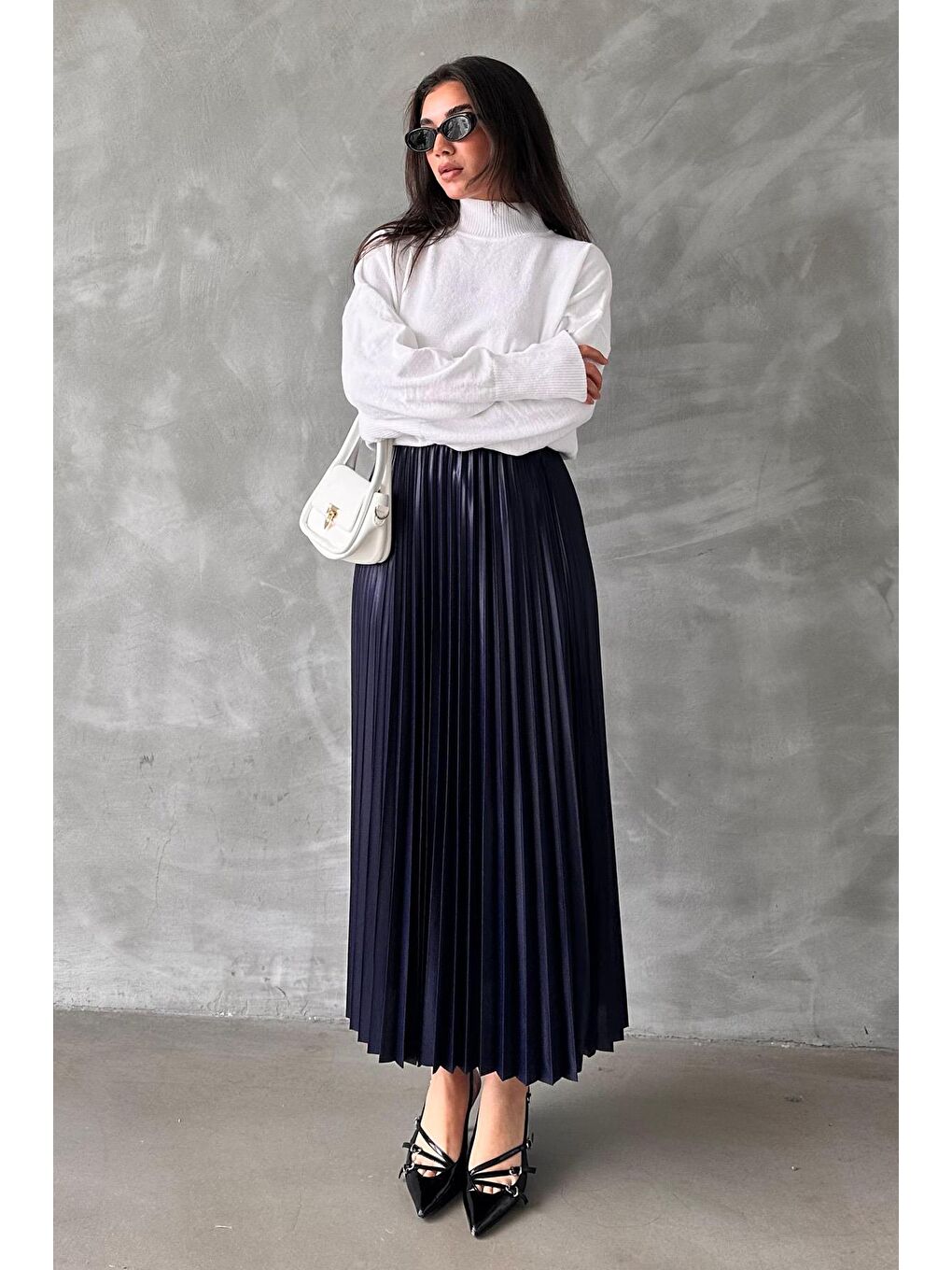 Lacivert Pileli Kadın Etek Mg2318-2