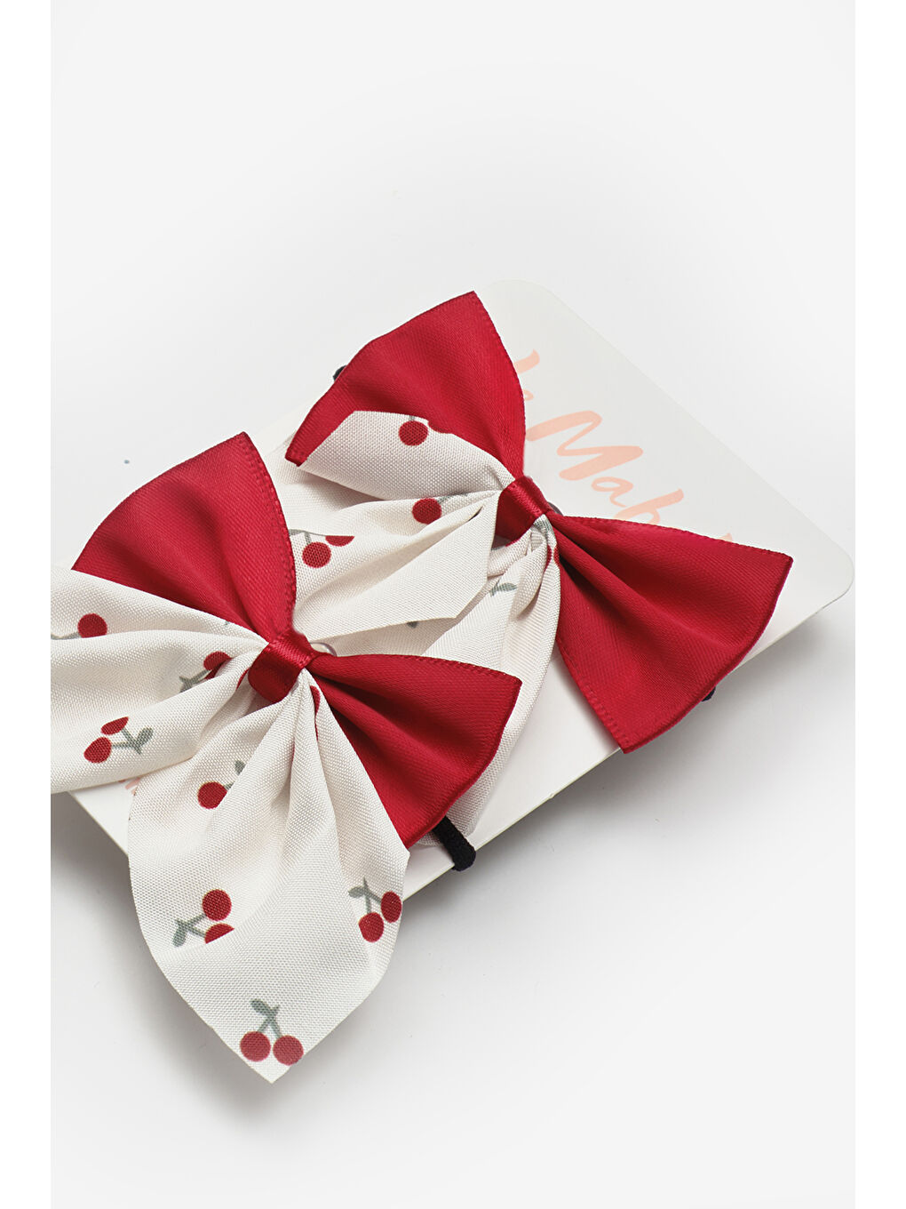 Kırmızı Kiraz Detaylı Kız Çocuk Fiyonk Lastik Toka-2