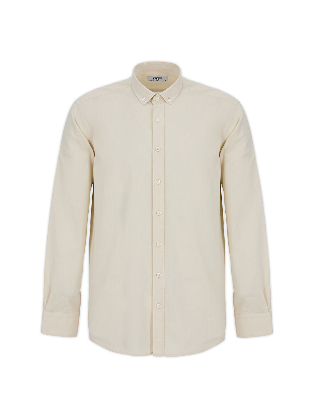 Bej Uzun Kol Regular Fit Düğmeli Yaka Spor Pamuk Nefes Alabilen Keten Görünümlü Gömlek-3