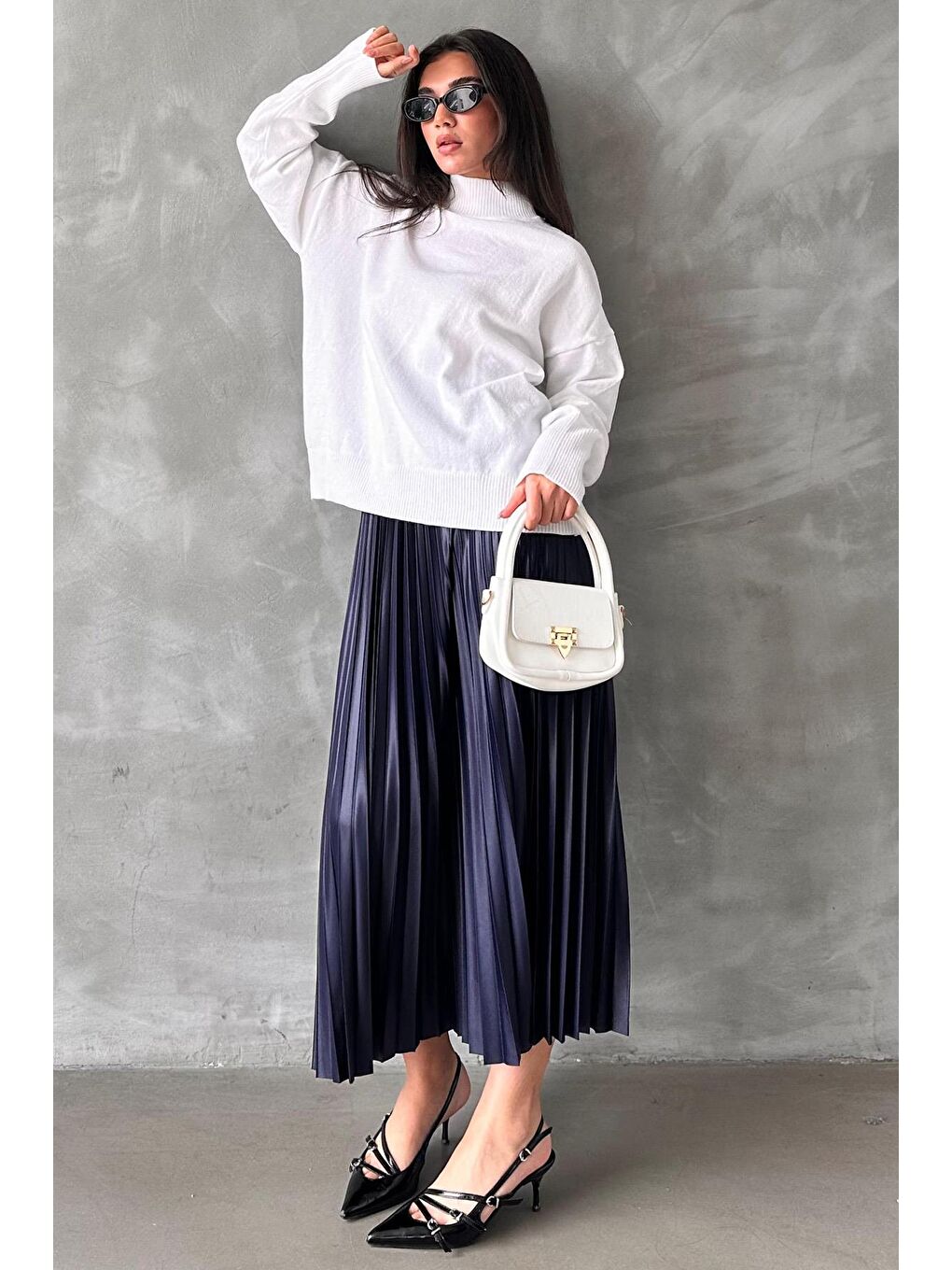 Lacivert Pileli Kadın Etek Mg2318-4