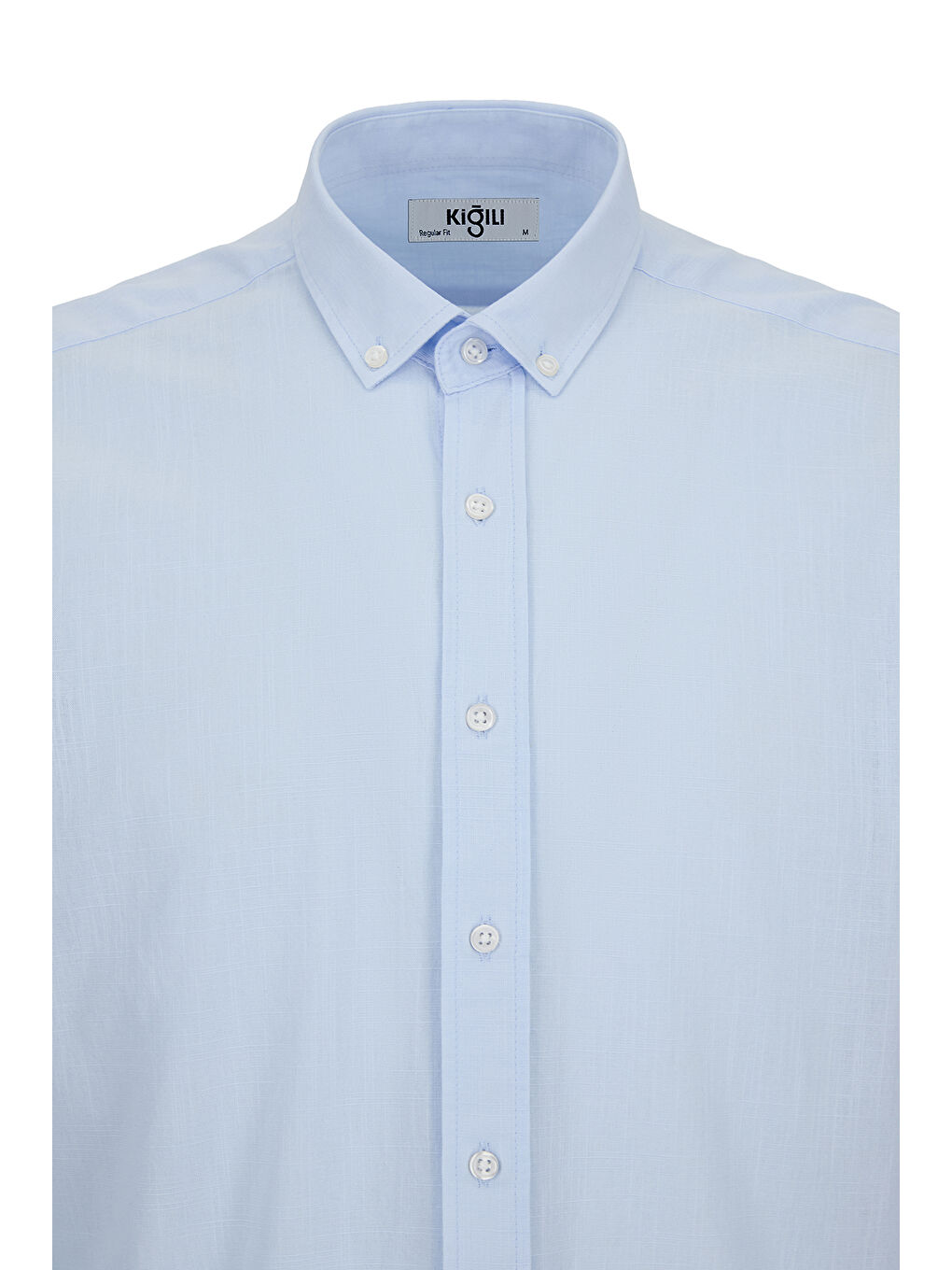 Mavi Uzun Kol Regular Fit Düğmeli Yaka Spor Pamuk Nefes Alabilen Keten Görünümlü Gömlek-5