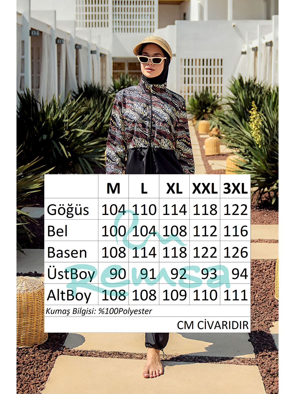 Siyah Remsa Paraşüt Tam Kapalı Tesettür Mayo R4806 Safari-3