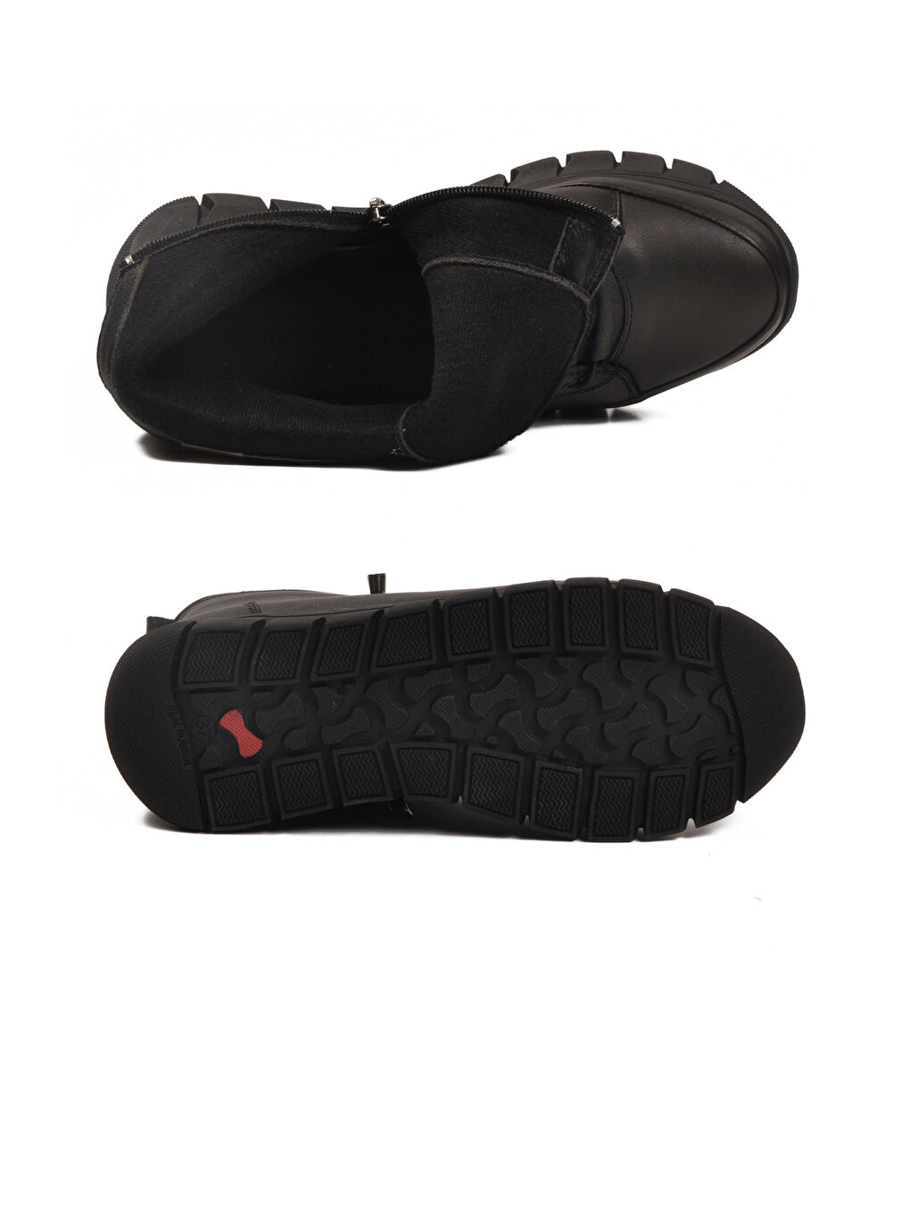 Siyah Hakiki Deri İçi Polarlı Kaymaz Fermuarlı Kadın Bot 3910 Z-4