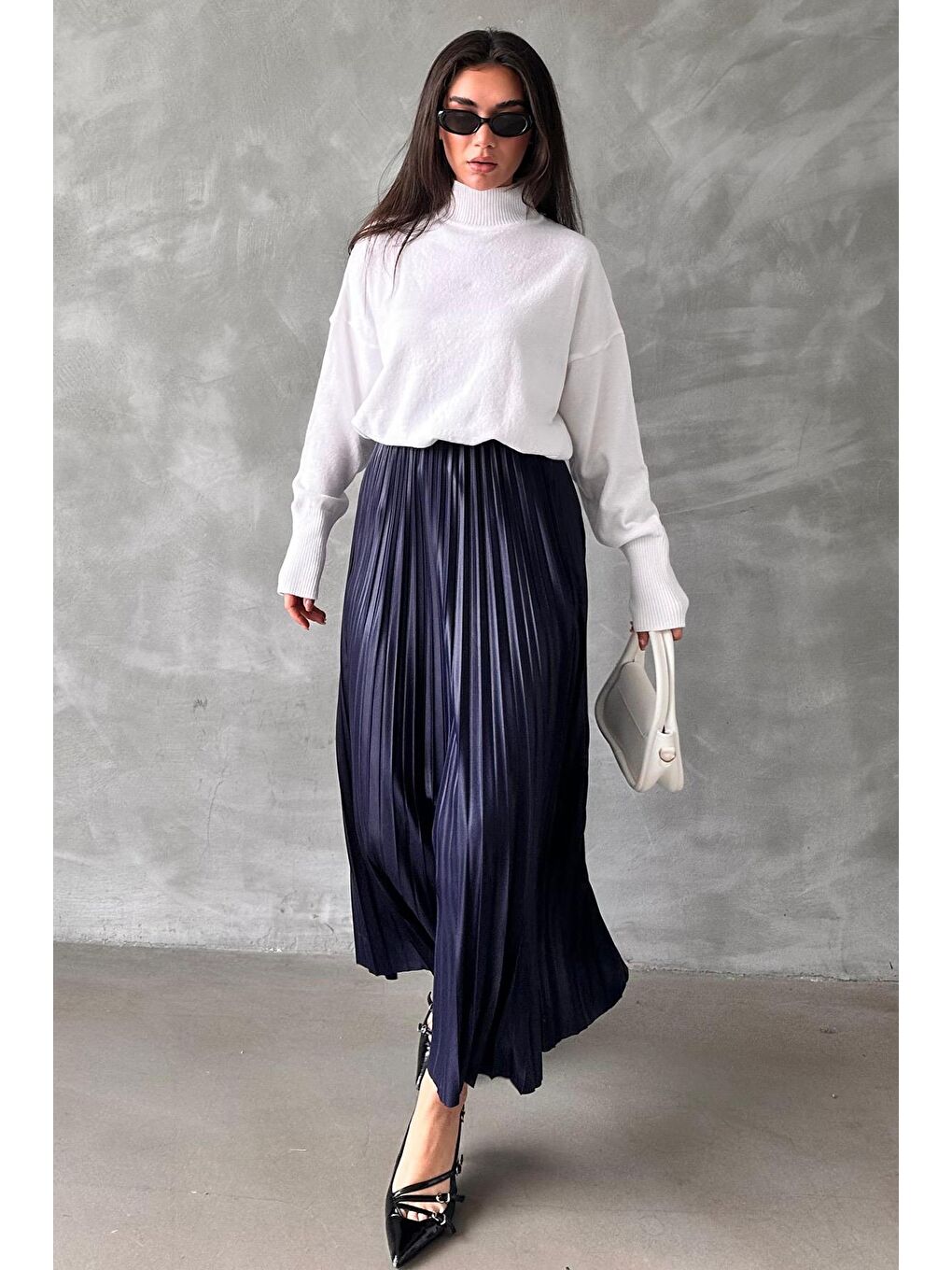 Lacivert Pileli Kadın Etek Mg2318-5