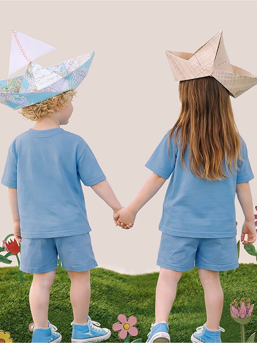 Oversize Mavi Unisex T-shirt Şort Takım-1