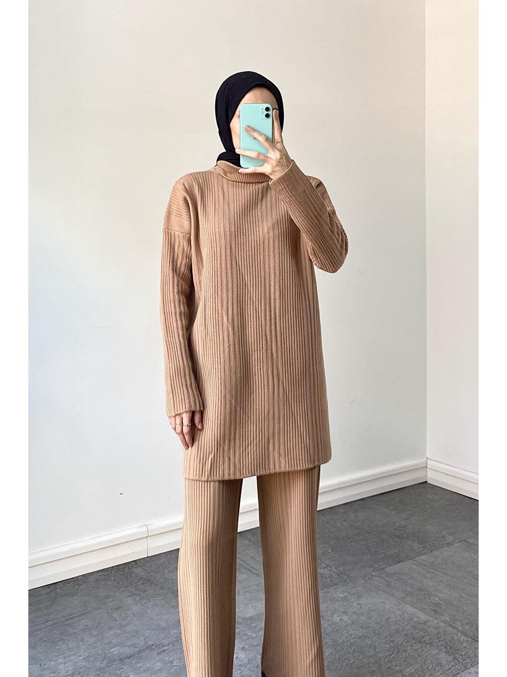 Kahverengi Fitilli Triko Takım Çikolata Kahve-1