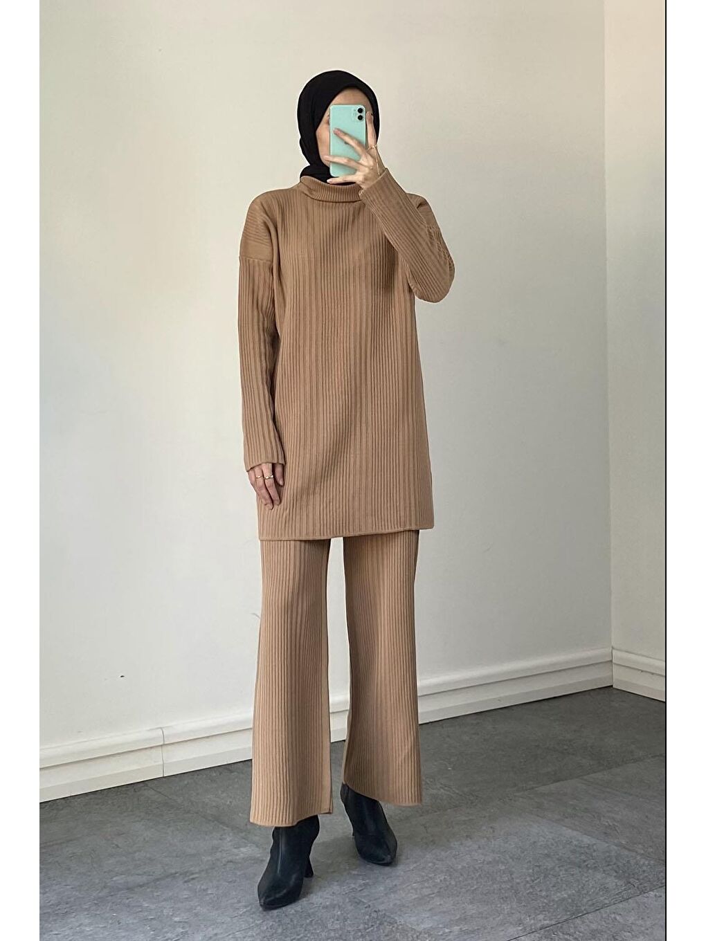 Kahverengi Fitilli Triko Takım Çikolata Kahve-2