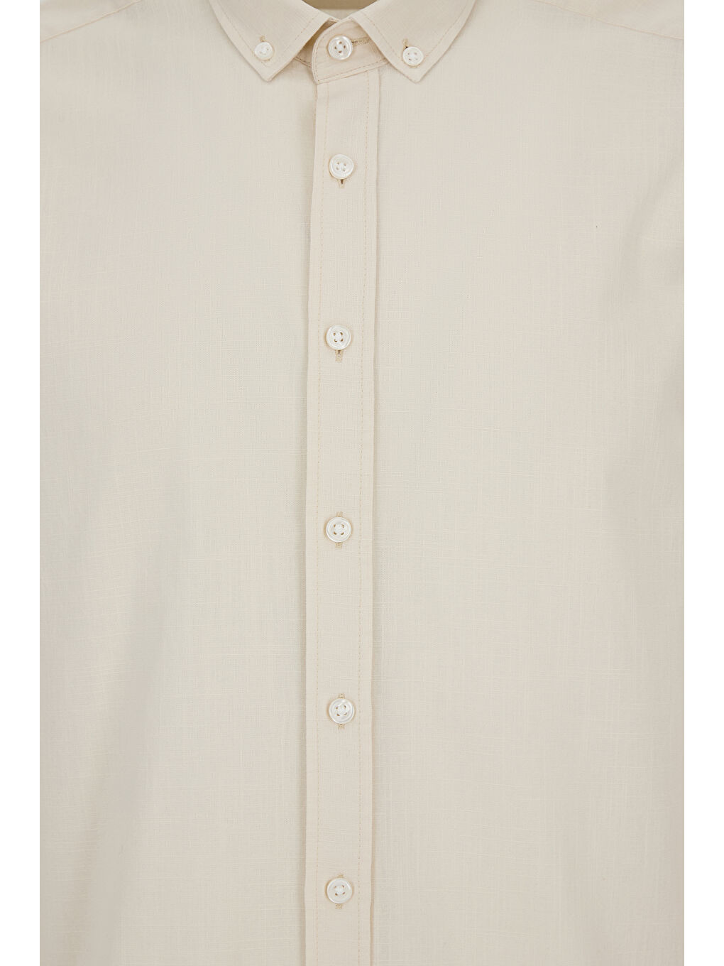 Bej Uzun Kol Regular Fit Düğmeli Yaka Spor Pamuk Nefes Alabilen Keten Görünümlü Gömlek-4