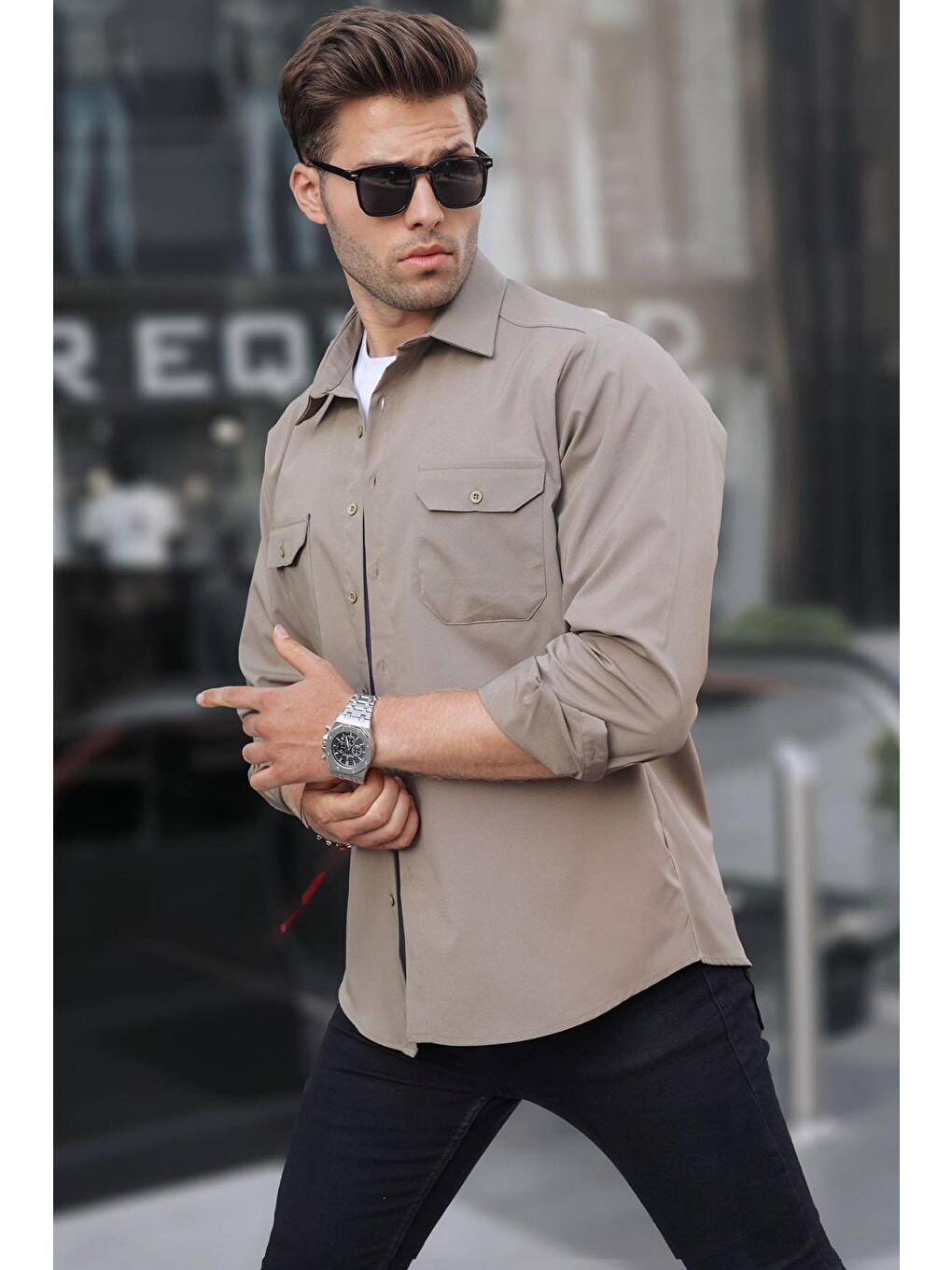 Haki Basic Regular Fit Erkek Gömlek 6716