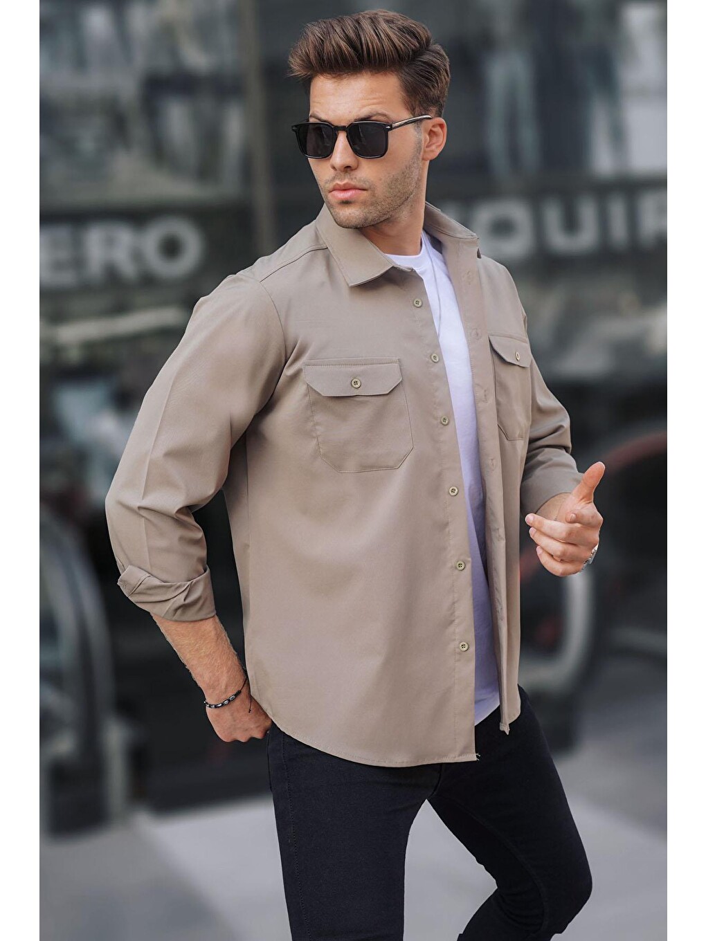Haki Basic Regular Fit Erkek Gömlek 6716-1