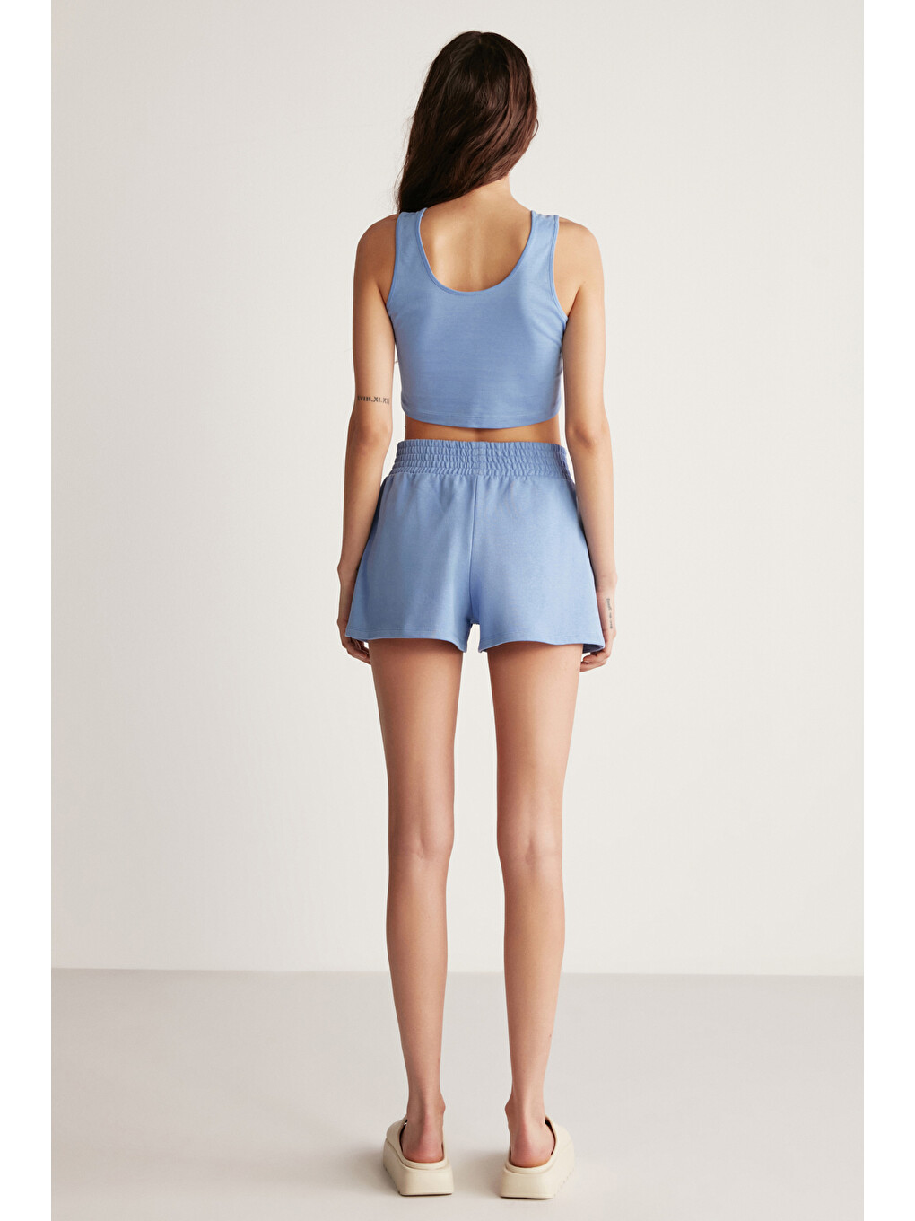 Mavi CARROL Kadın Nakış İşlemeli Beli Lastikli 3 İplik Organik Pamuk Relaxed MAVİ Şort-4