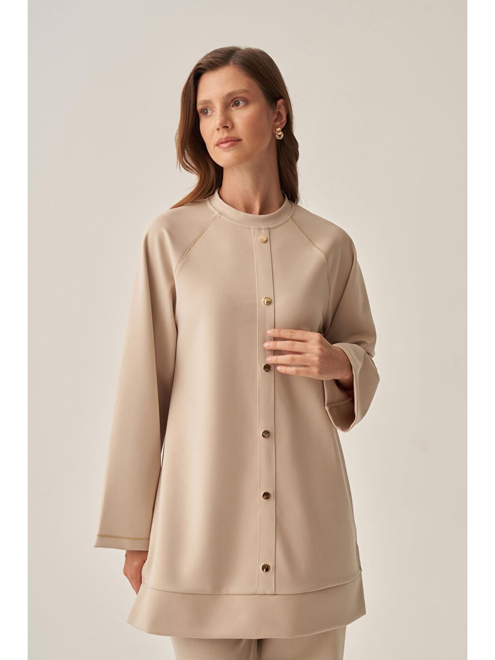 Bej-Gold Çıtçıtlı Pantolonlu Takım-3