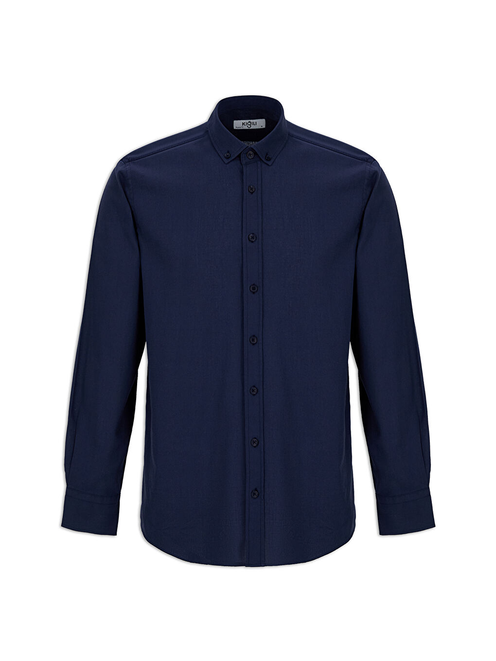 Lacivert Uzun Kol Regular Fit Düğmeli Yaka Spor Pamuk Nefes Alabilen Keten Görünümlü Gömlek-3