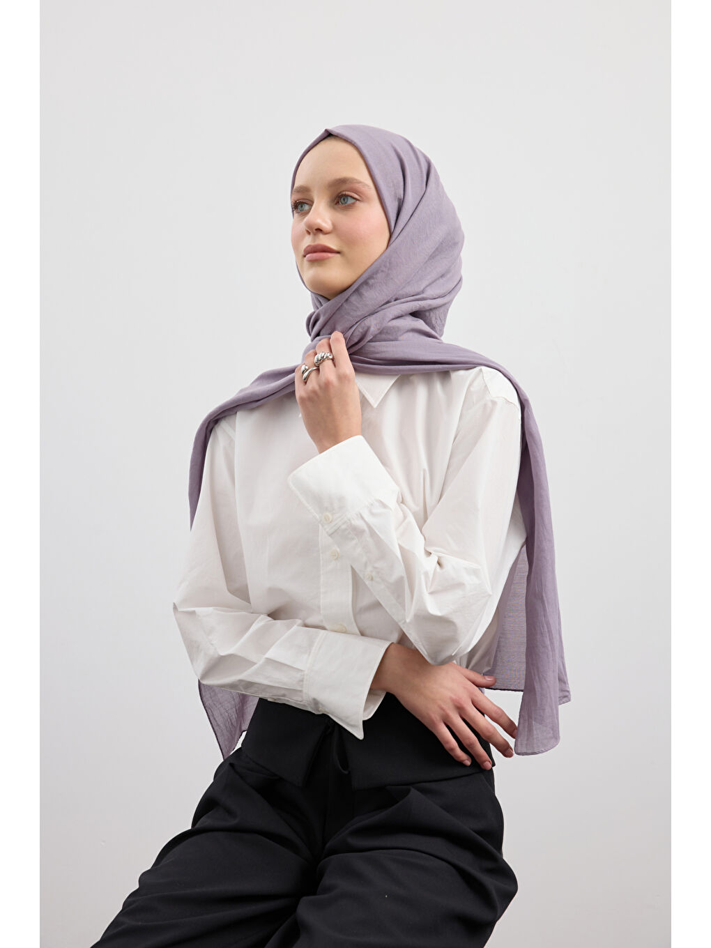 Lila Organik Crash Şal Lavanta-3