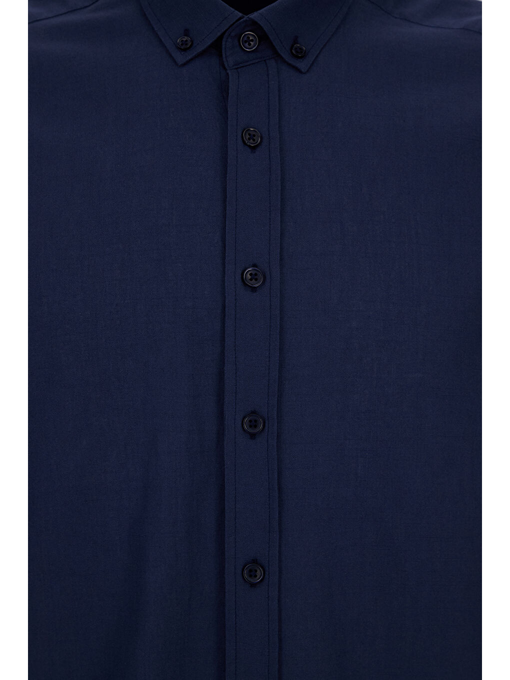 Lacivert Uzun Kol Regular Fit Düğmeli Yaka Spor Pamuk Nefes Alabilen Keten Görünümlü Gömlek-4