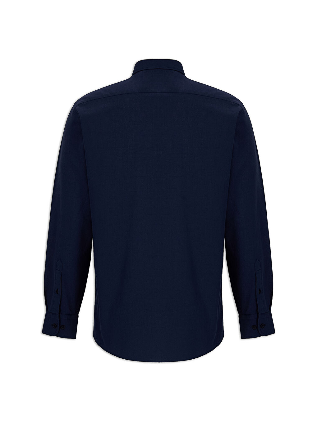 Lacivert Uzun Kol Regular Fit Düğmeli Yaka Spor Pamuk Nefes Alabilen Keten Görünümlü Gömlek-6