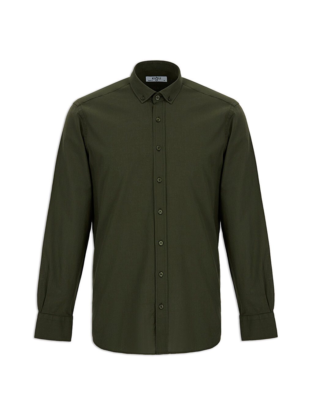 Haki Uzun Kol Regular Fit Düğmeli Yaka Spor Pamuk Nefes Alabilen Keten Görünümlü Gömlek-3