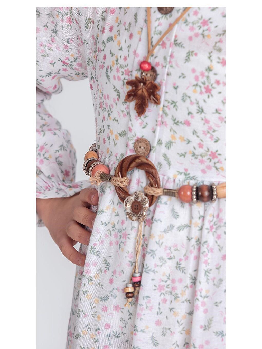 Beyaz Müslin Kumaş Kız Çocuk Uzun Kollu Elbise M00705-5