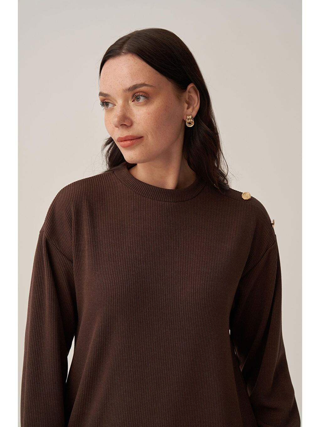 Kahverengi Kahve-Fitilli Dökümlü Pantolonlu Takım-4