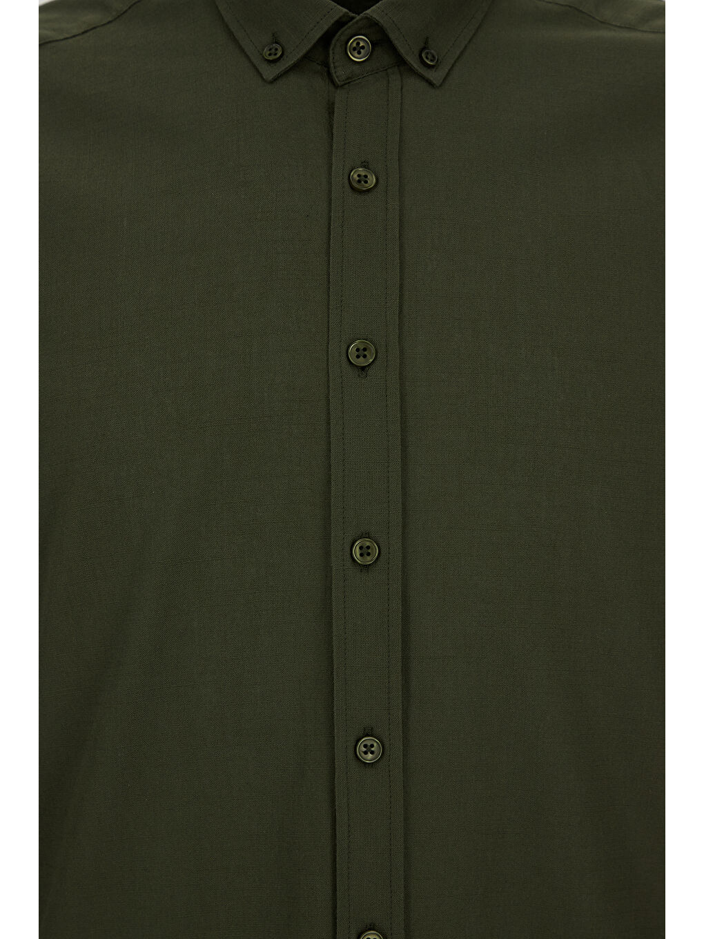 Haki Uzun Kol Regular Fit Düğmeli Yaka Spor Pamuk Nefes Alabilen Keten Görünümlü Gömlek-4