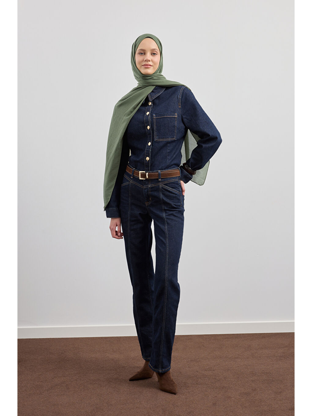 Organik Crash Şal Orman Yeşili-3