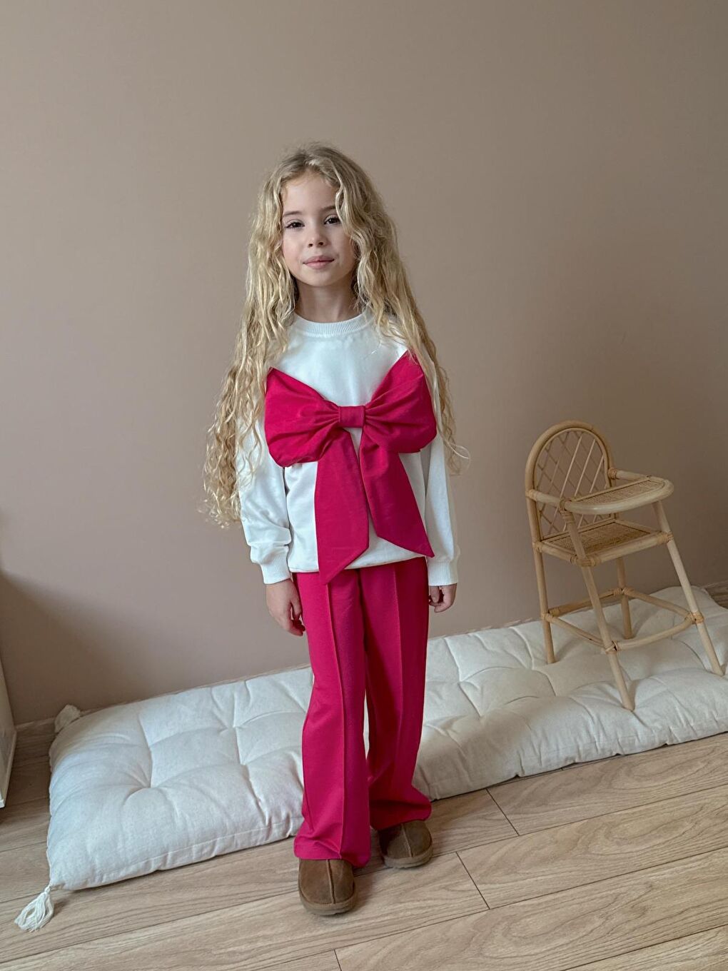 Kız Çocuk Fiyonk Detay Pamuklu Alt Üst Takım Fuşya-3
