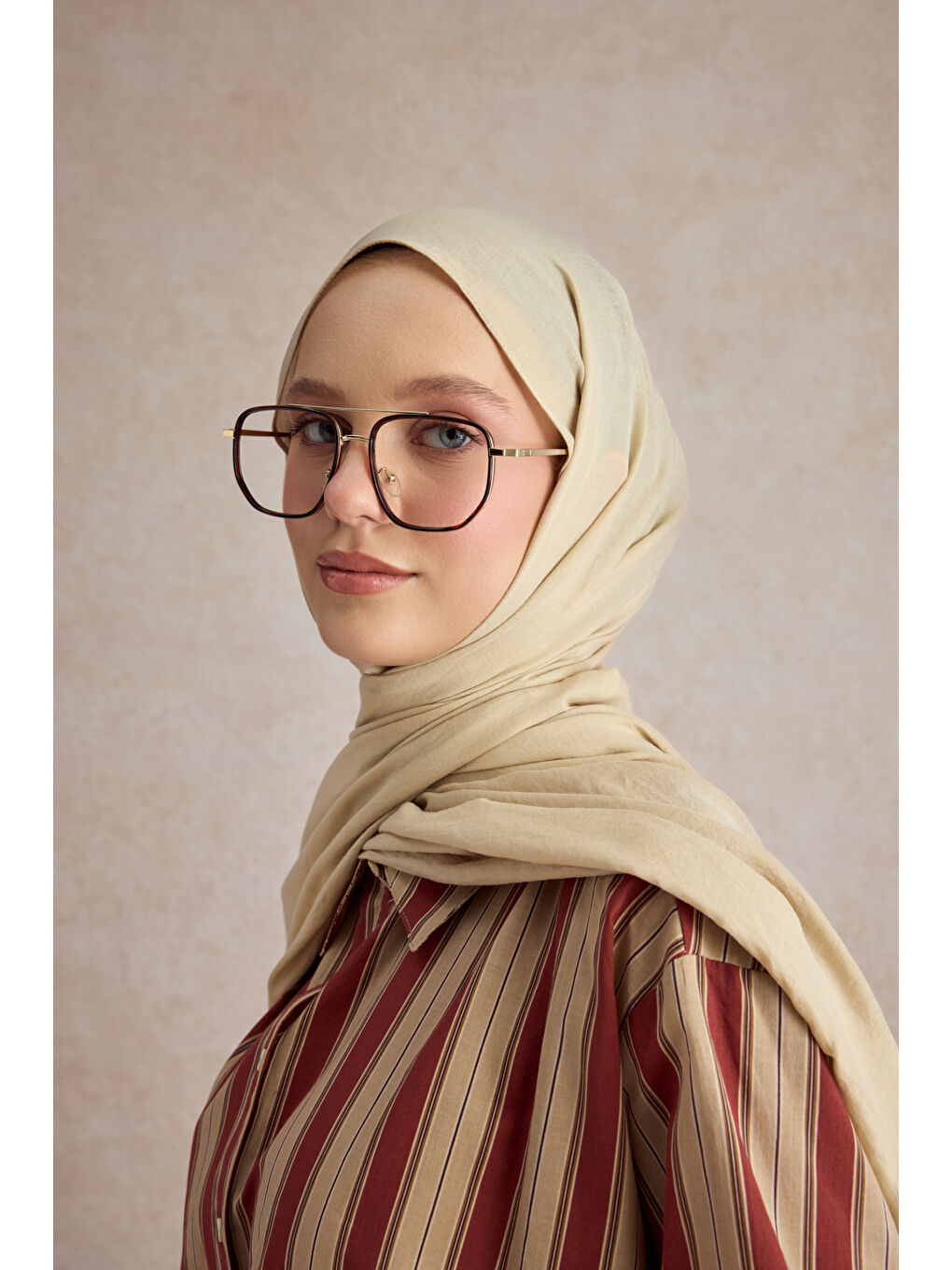 Bej Organik Crash Şal Deve Tüyü-1