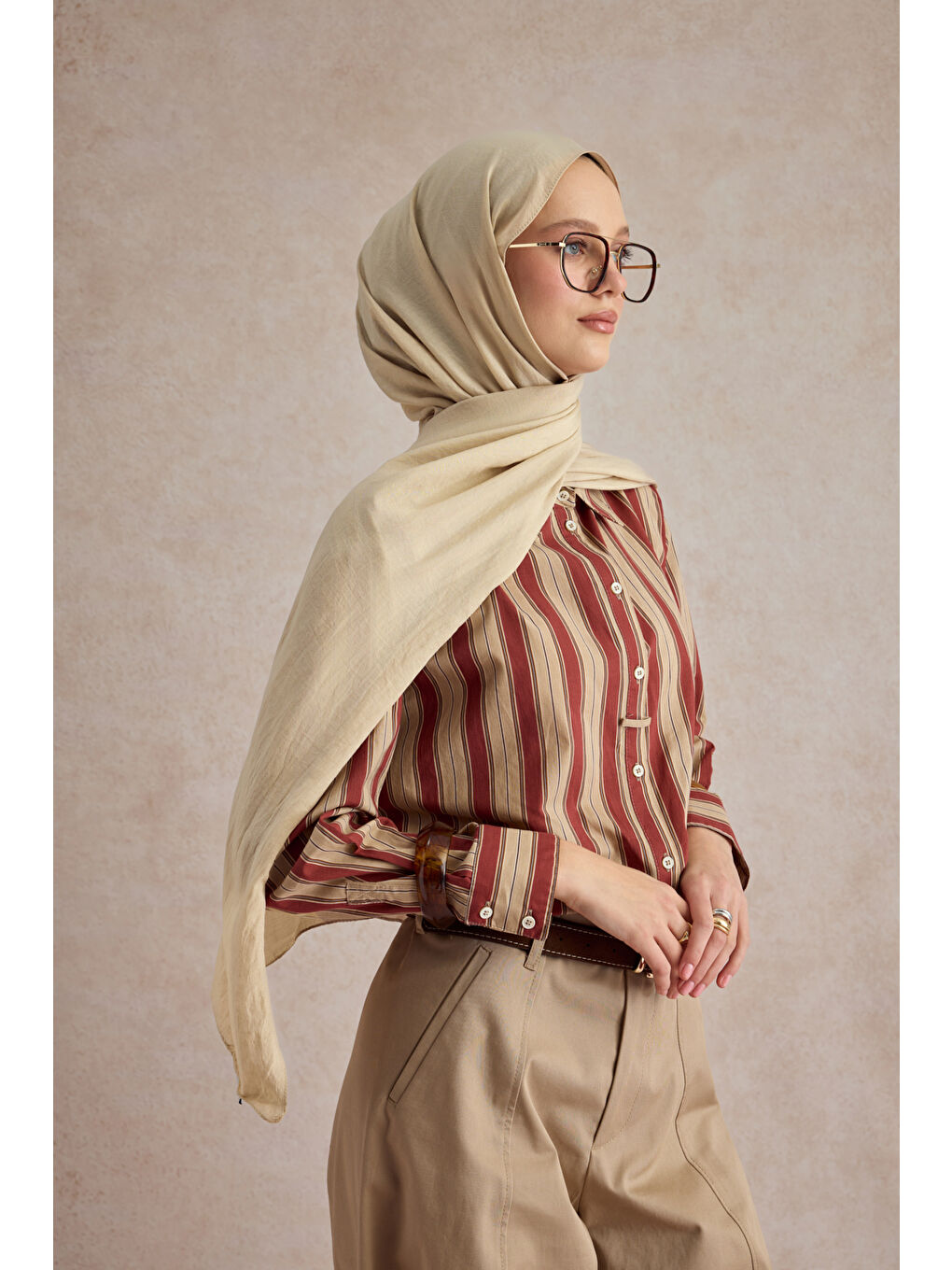 Bej Organik Crash Şal Deve Tüyü-2