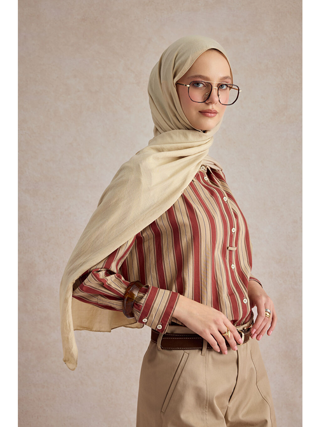 Bej Organik Crash Şal Deve Tüyü-3