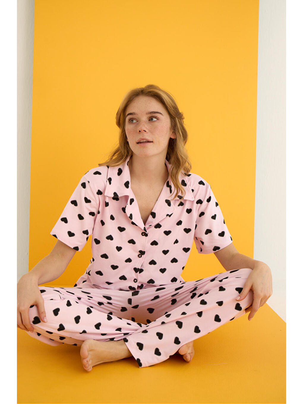 Siyah Bamboo Düğmeli Pijama Takımı 7054-13