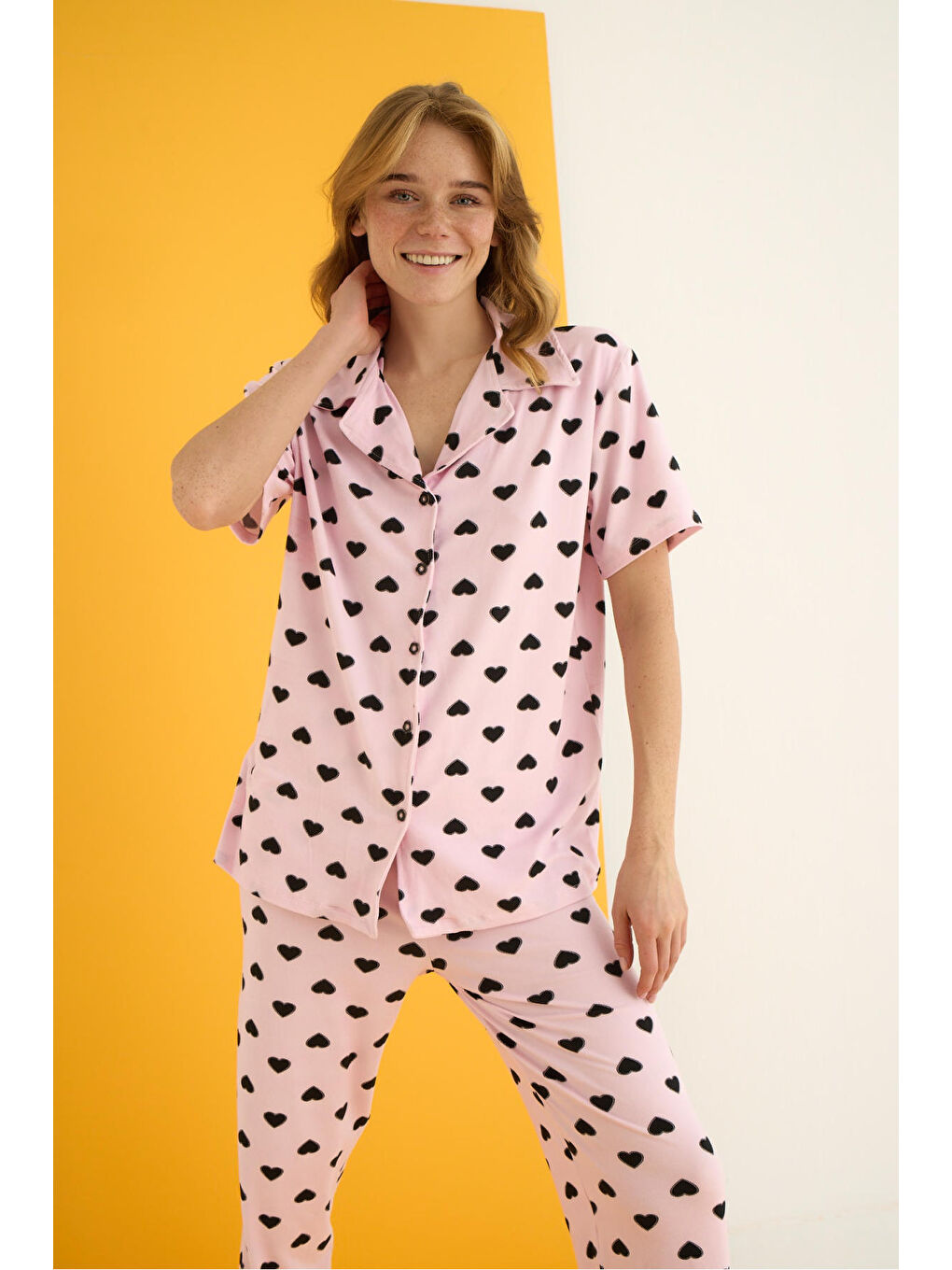 Siyah Bamboo Düğmeli Pijama Takımı 7054-13-1
