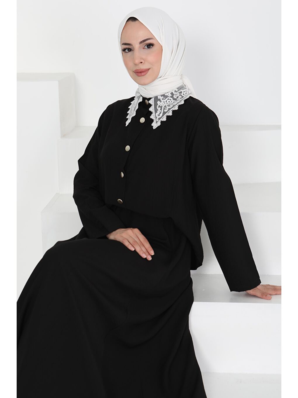 Dantel Yaka İkili Takım Siyah - 27179