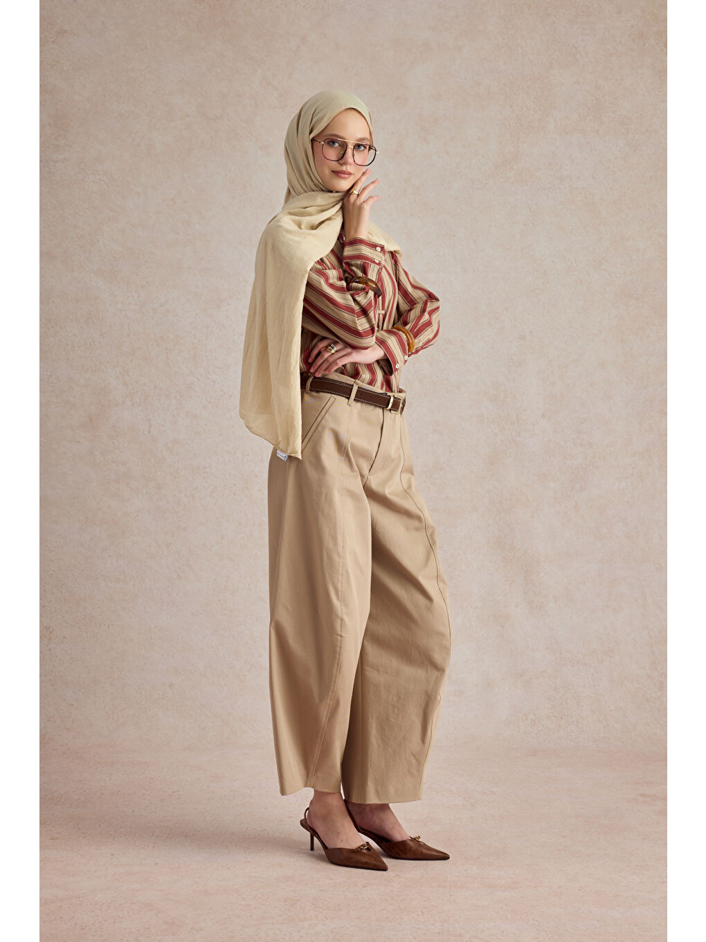 Bej Organik Crash Şal Deve Tüyü-4