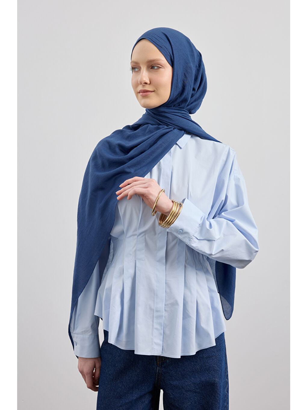 Organik Crash Şal İndigo-3