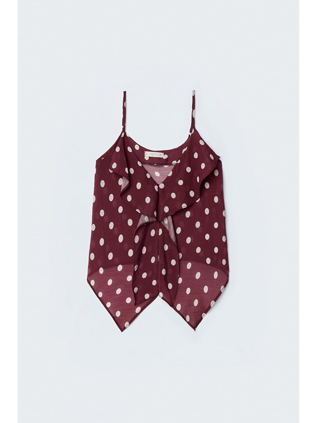 Puantiye Desenli Askılı Fırfırlı Bluz - Bordo-4