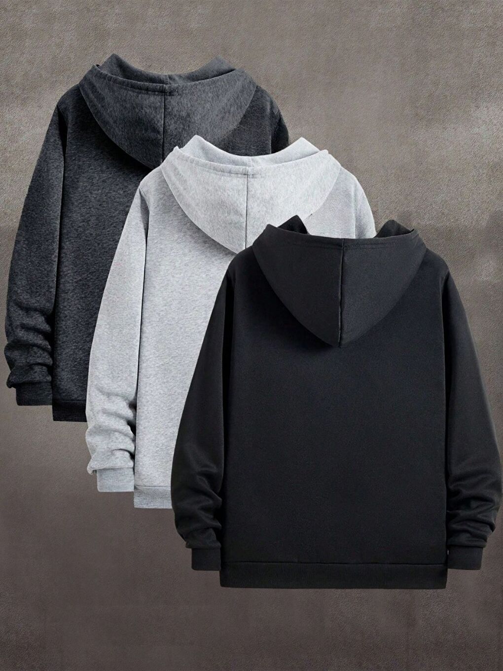 3lü Set Füme Siyah Gri Kapüşon Detay Fermuarlı Hırka-1
