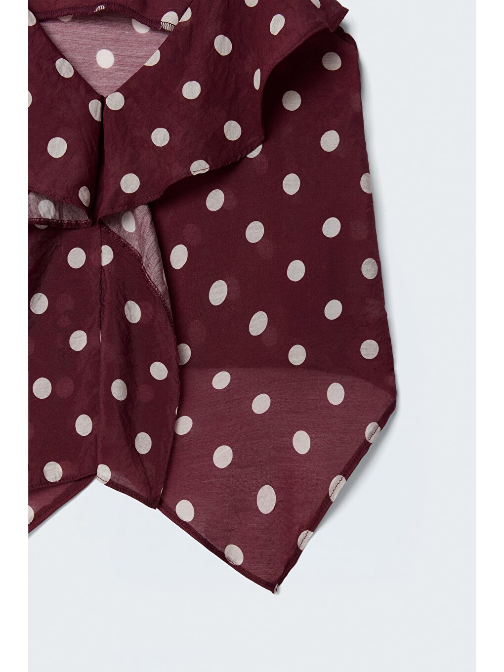 Puantiye Desenli Askılı Fırfırlı Bluz - Bordo-5