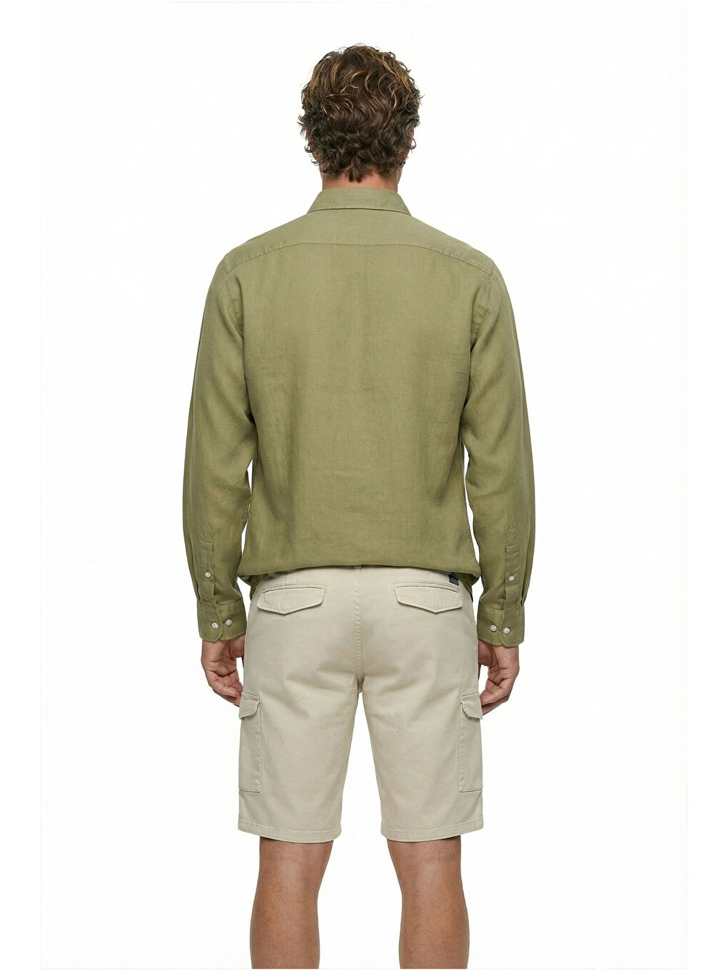 Haki Uzun Kol Regular Fit Düğmeli Yaka Spor Pamuk Nefes Alabilen Keten Görünümlü Gömlek-2