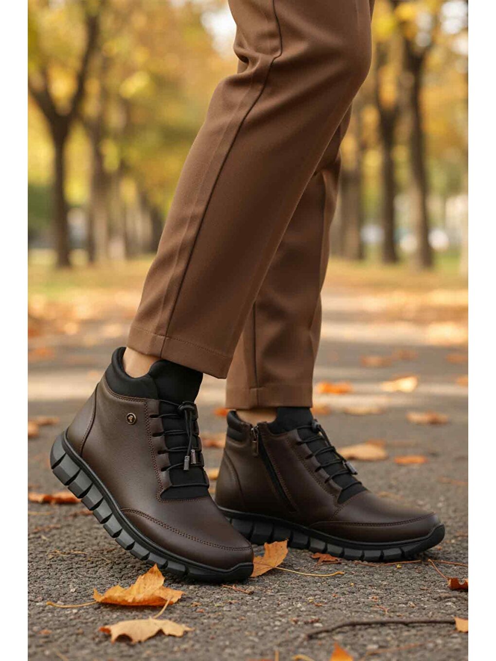 Kahverengi Kahve Hakiki Deri İçi Polarlı Kaymaz Fermuarlı Kadın Bot 3615 Z-2