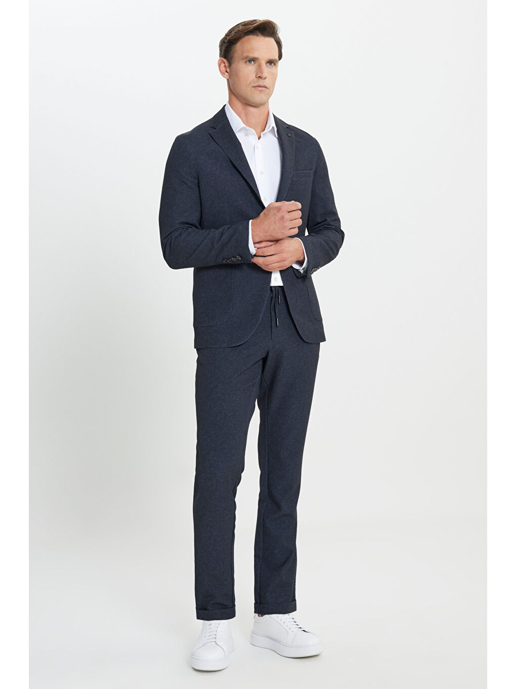 Erkek Antrasit Slim Fit Dar Kesim Mono Yaka Çizgili Takım Elbise-1