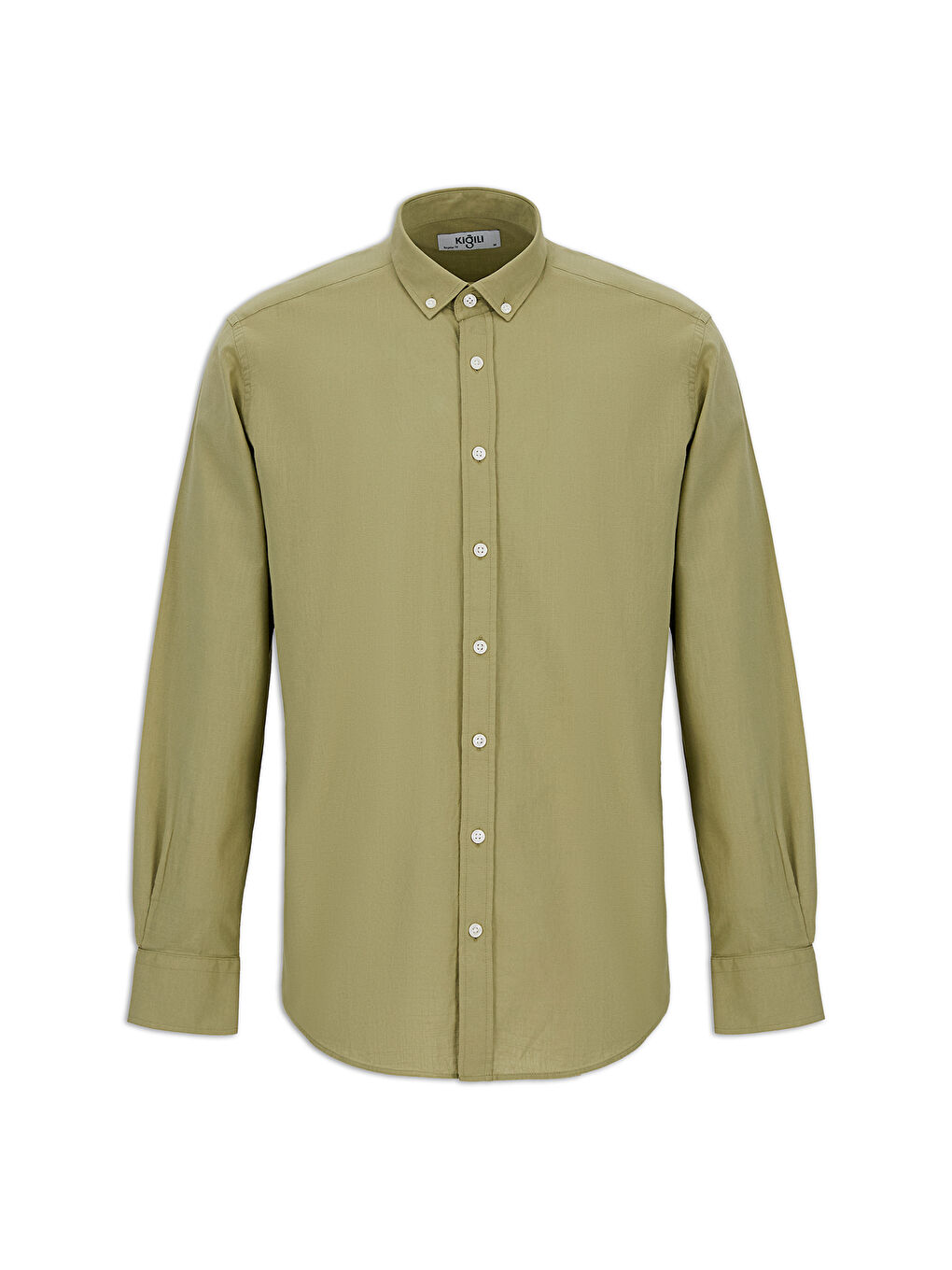 Haki Uzun Kol Regular Fit Düğmeli Yaka Spor Pamuk Nefes Alabilen Keten Görünümlü Gömlek-3