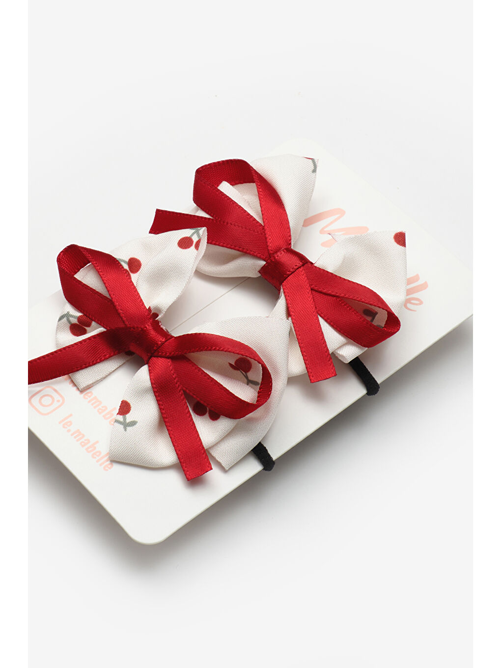Kırmızı Kiraz Desenli Kurdele Detaylı Kız Çocuk Lastik Toka-2