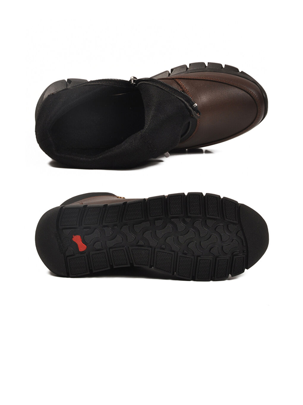 Kahverengi Kahve Hakiki Deri İçi Polarlı Kaymaz Fermuarlı Kadın Bot 3615 Z-4